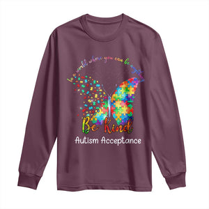 Autism Acceptance Long Sleeve Shirt In A World Where You Can Be Anything Be Kind Butterfly Puzzle TS14 Maroon Print Your Wear