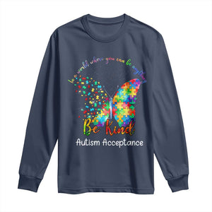 Autism Acceptance Long Sleeve Shirt In A World Where You Can Be Anything Be Kind Butterfly Puzzle TS14 Navy Print Your Wear