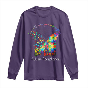 Autism Acceptance Long Sleeve Shirt In A World Where You Can Be Anything Be Kind Butterfly Puzzle TS14 Purple Print Your Wear