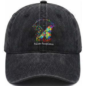 Autism Acceptance Washed Cotton Baseball Cap In A World Where You Can Be Anything Be Kind Butterfly Puzzle TS14 Print Your Wear