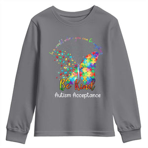 Autism Acceptance Youth Sweatshirt In A World Where You Can Be Anything Be Kind Butterfly Puzzle TS14 Charcoal Print Your Wear
