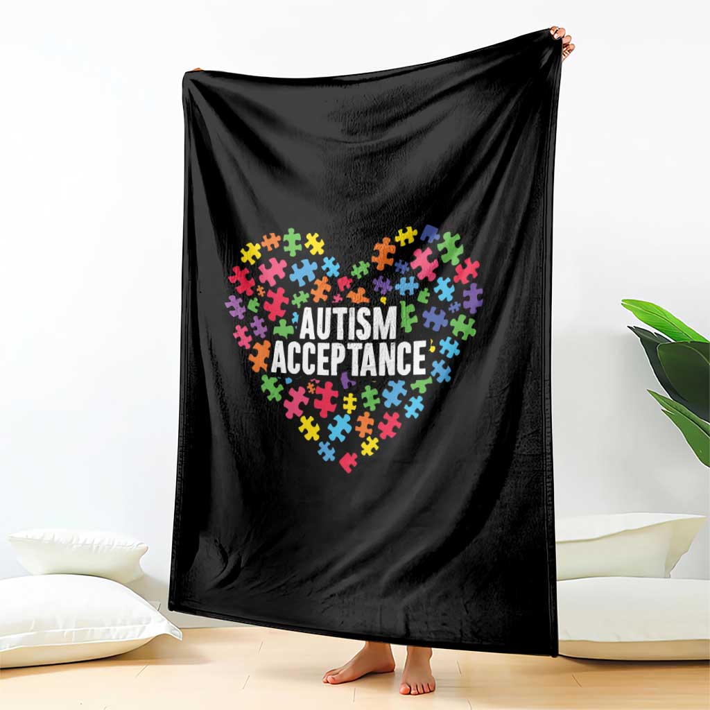 Autism Acceptance Throw Blanket Love Heart Puzzle Piece Gift TS14 Print Your Wear