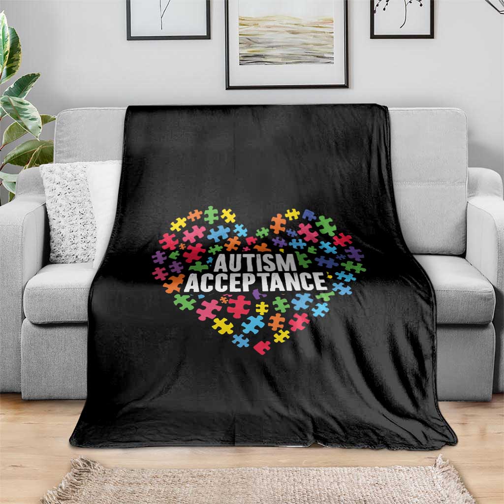 Autism Acceptance Throw Blanket Love Heart Puzzle Piece Gift TS14 Print Your Wear