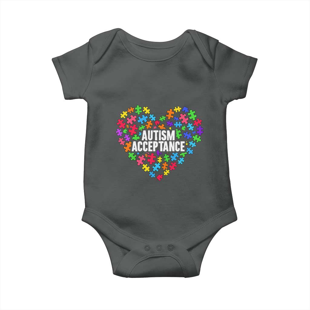 Autism Acceptance Baby Onesie Love Heart Puzzle Piece Gift TS14 Dark Heather Print Your Wear
