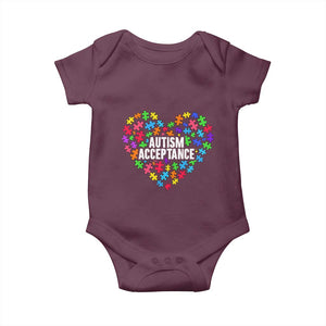 Autism Acceptance Baby Onesie Love Heart Puzzle Piece Gift TS14 Maroon Print Your Wear
