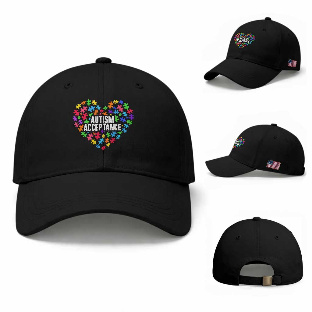 Autism Acceptance Baseball Cap Love Heart Puzzle Piece Gift TS14 Baseball Cap Universal Fit Black Print Your Wear