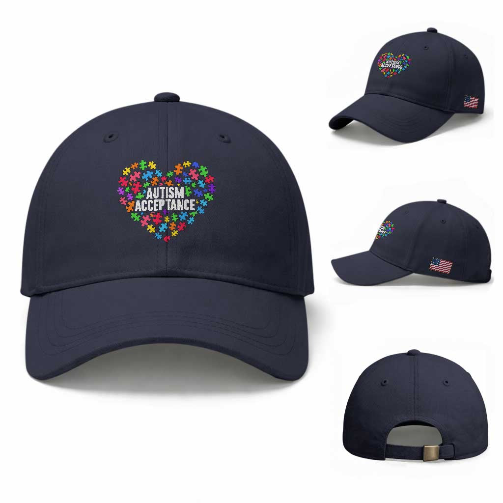 Autism Acceptance Baseball Cap Love Heart Puzzle Piece Gift TS14 Baseball Cap Universal Fit Navy Print Your Wear