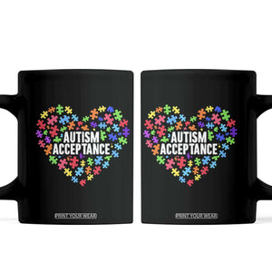 Autism Acceptance Coffee Mug Love Heart Puzzle Piece Gift TS14 Black Print Your Wear