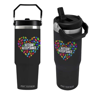 Autism Acceptance Flip Straw Tumbler Love Heart Puzzle Piece Gift TS14 One Size: 30 oz Black Print Your Wear