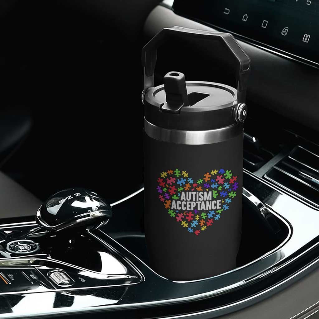 Autism Acceptance Flip Straw Tumbler Love Heart Puzzle Piece Gift TS14 Print Your Wear