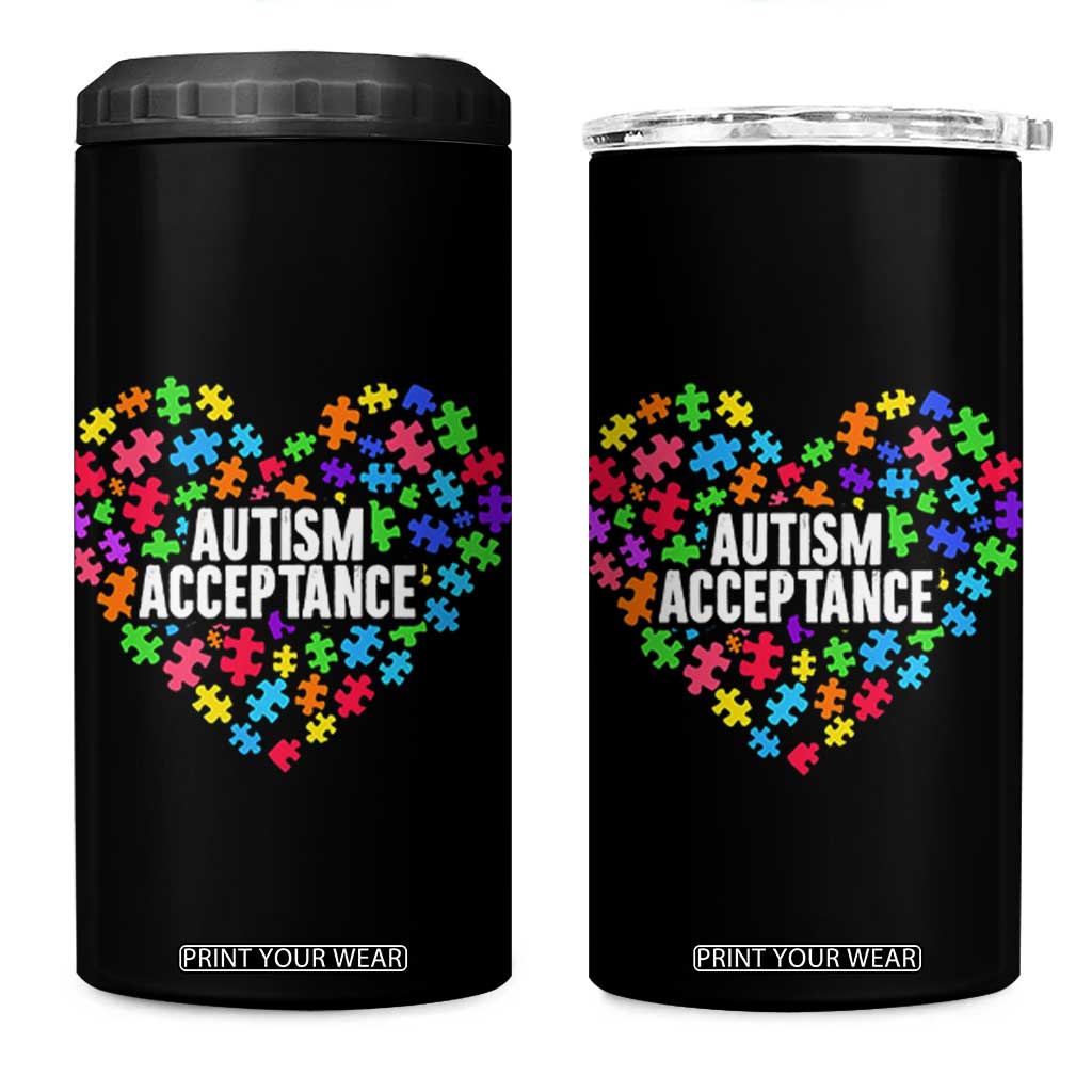Autism Acceptance 4 in 1 Can Cooler Tumbler Love Heart Puzzle Piece Gift TS14 One Size: 16 oz Black Print Your Wear
