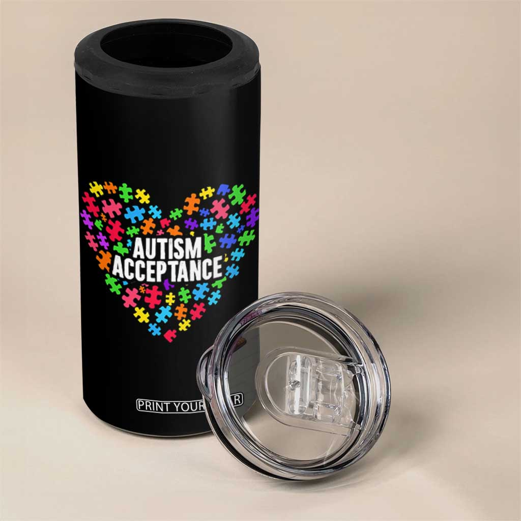 Autism Acceptance 4 in 1 Can Cooler Tumbler Love Heart Puzzle Piece Gift TS14 Print Your Wear