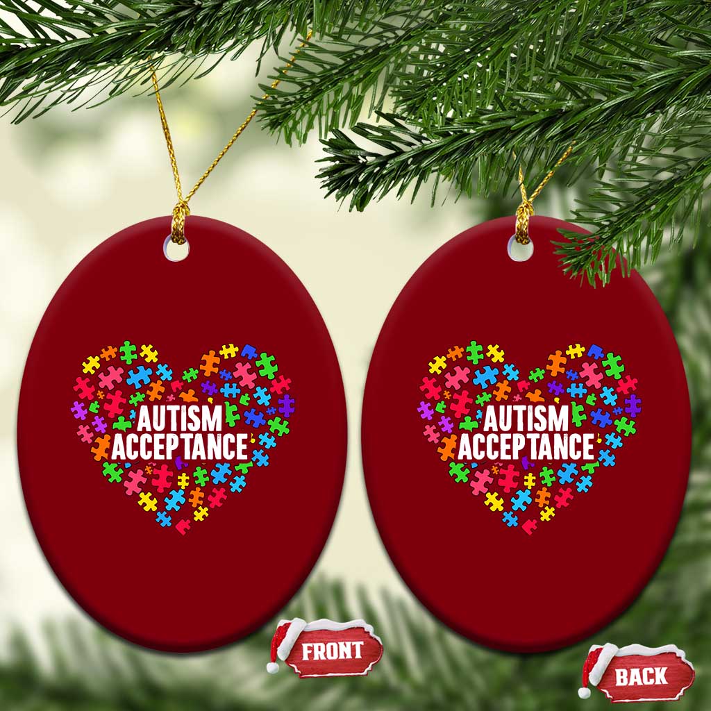 Autism Acceptance Ceramic Ornament Love Heart Puzzle Piece Gift TS14 Print Your Wear