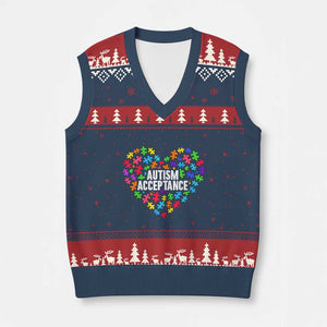 Autism Acceptance V-Neck Knit Sweater Vest Love Heart Puzzle Piece Gift TS14 Navy Red Print Your Wear