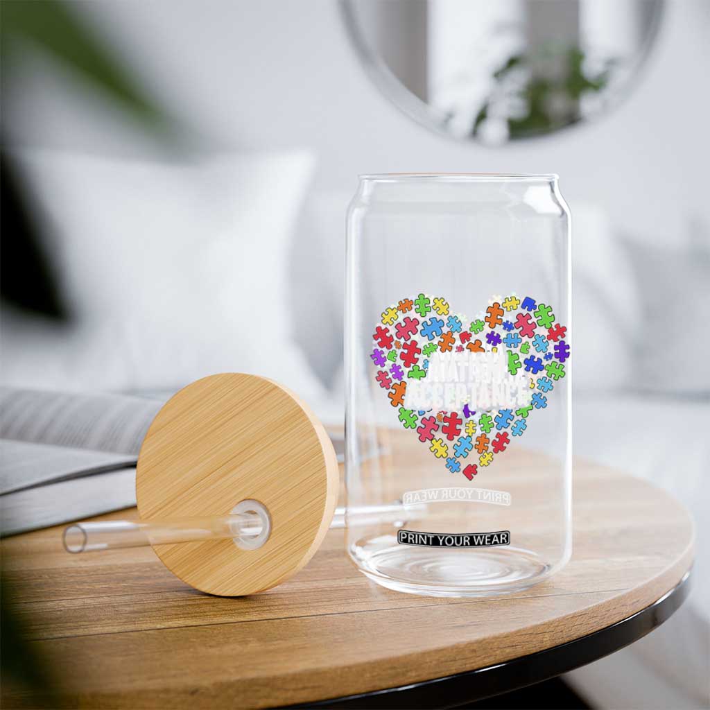 Autism Acceptance Glass Can Love Heart Puzzle Piece Gift TS14 Print Your Wear