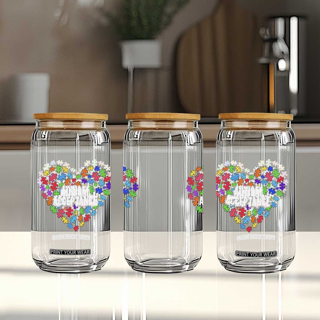Autism Acceptance Glass Can Love Heart Puzzle Piece Gift TS14 Print Your Wear