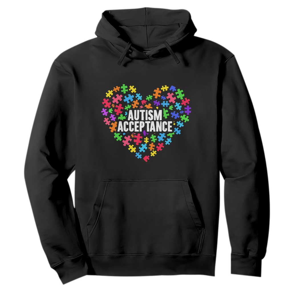 Autism Acceptance Hoodie Love Heart Puzzle Piece Gift TS14 Black Print Your Wear