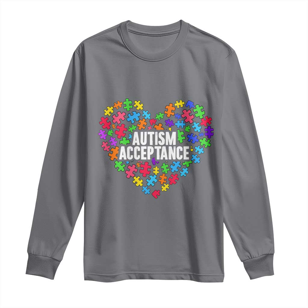 Autism Acceptance Long Sleeve Shirt Love Heart Puzzle Piece Gift TS14 Charcoal Print Your Wear