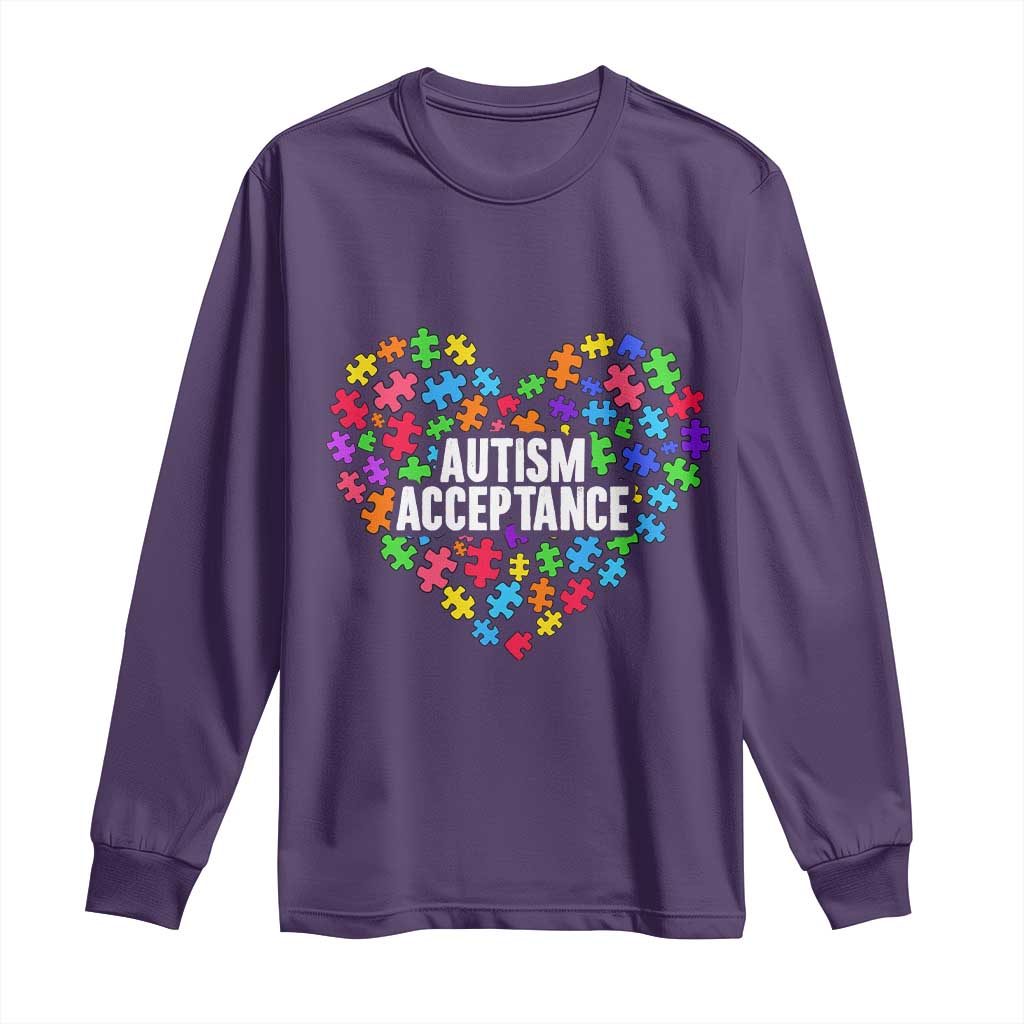 Autism Acceptance Long Sleeve Shirt Love Heart Puzzle Piece Gift TS14 Purple Print Your Wear