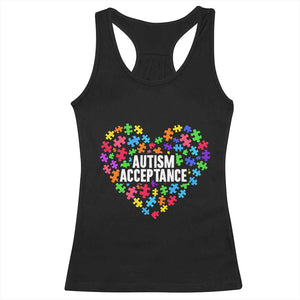 Autism Acceptance Racerback Tank Top Love Heart Puzzle Piece Gift TS14 Black Print Your Wear