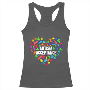 Autism Acceptance Racerback Tank Top Love Heart Puzzle Piece Gift TS14 Dark Heather Print Your Wear