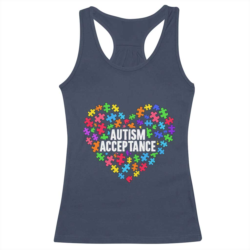 Autism Acceptance Racerback Tank Top Love Heart Puzzle Piece Gift TS14 Navy Print Your Wear