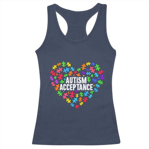 Autism Acceptance Racerback Tank Top Love Heart Puzzle Piece Gift TS14 Navy Print Your Wear