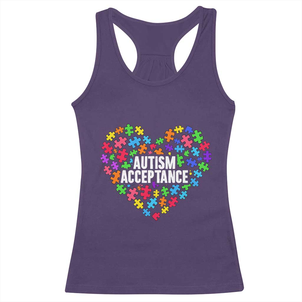 Autism Acceptance Racerback Tank Top Love Heart Puzzle Piece Gift TS14 Purple Print Your Wear