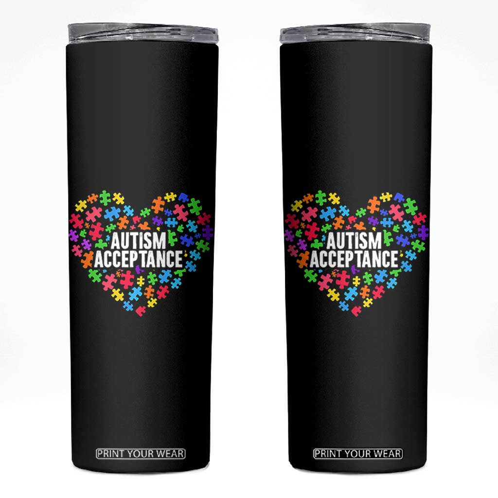 Autism Acceptance Skinny Tumbler Love Heart Puzzle Piece Gift TS14 Black Print Your Wear