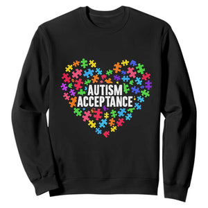 Autism Acceptance Sweatshirt Love Heart Puzzle Piece Gift TS14 Black Print Your Wear