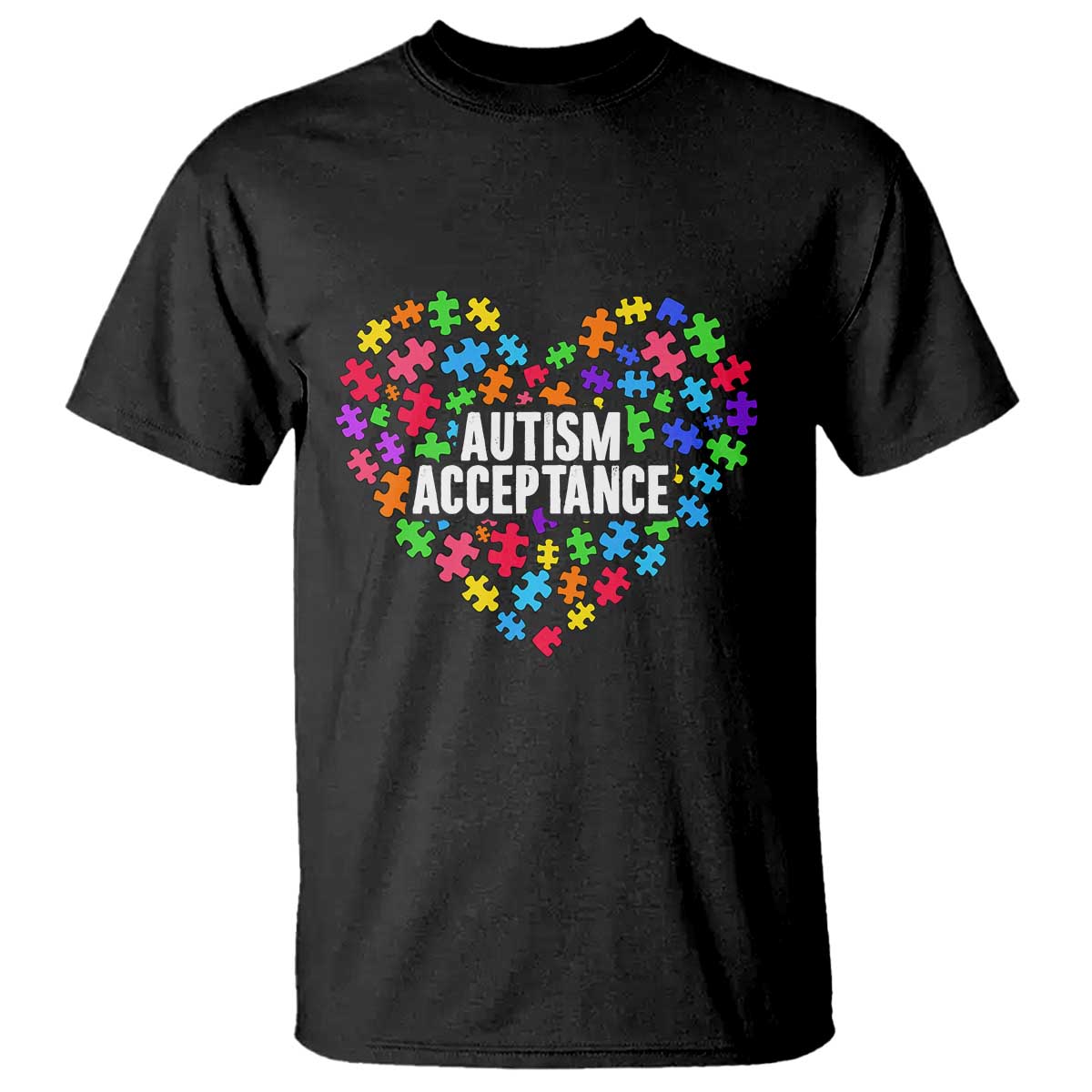 Autism Acceptance T Shirt Love Heart Puzzle Piece Gift TS14 Black Print Your Wear