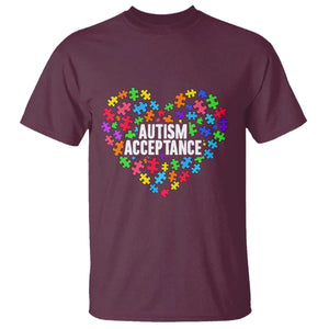 Autism Acceptance T Shirt Love Heart Puzzle Piece Gift TS14 Maroon Print Your Wear