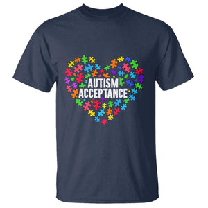 Autism Acceptance T Shirt Love Heart Puzzle Piece Gift TS14 Navy Print Your Wear