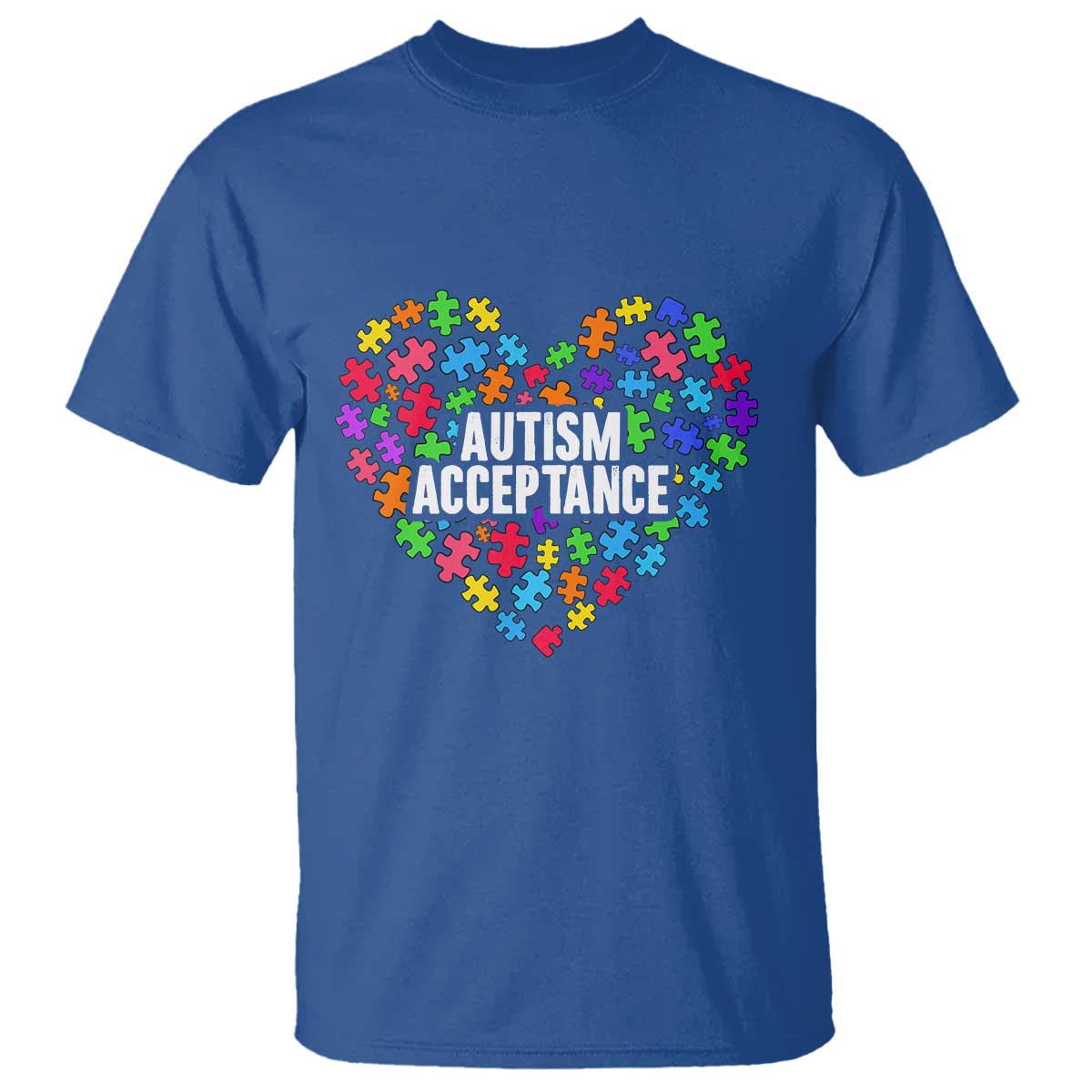 Autism Acceptance T Shirt Love Heart Puzzle Piece Gift TS14 Royal Blue Print Your Wear