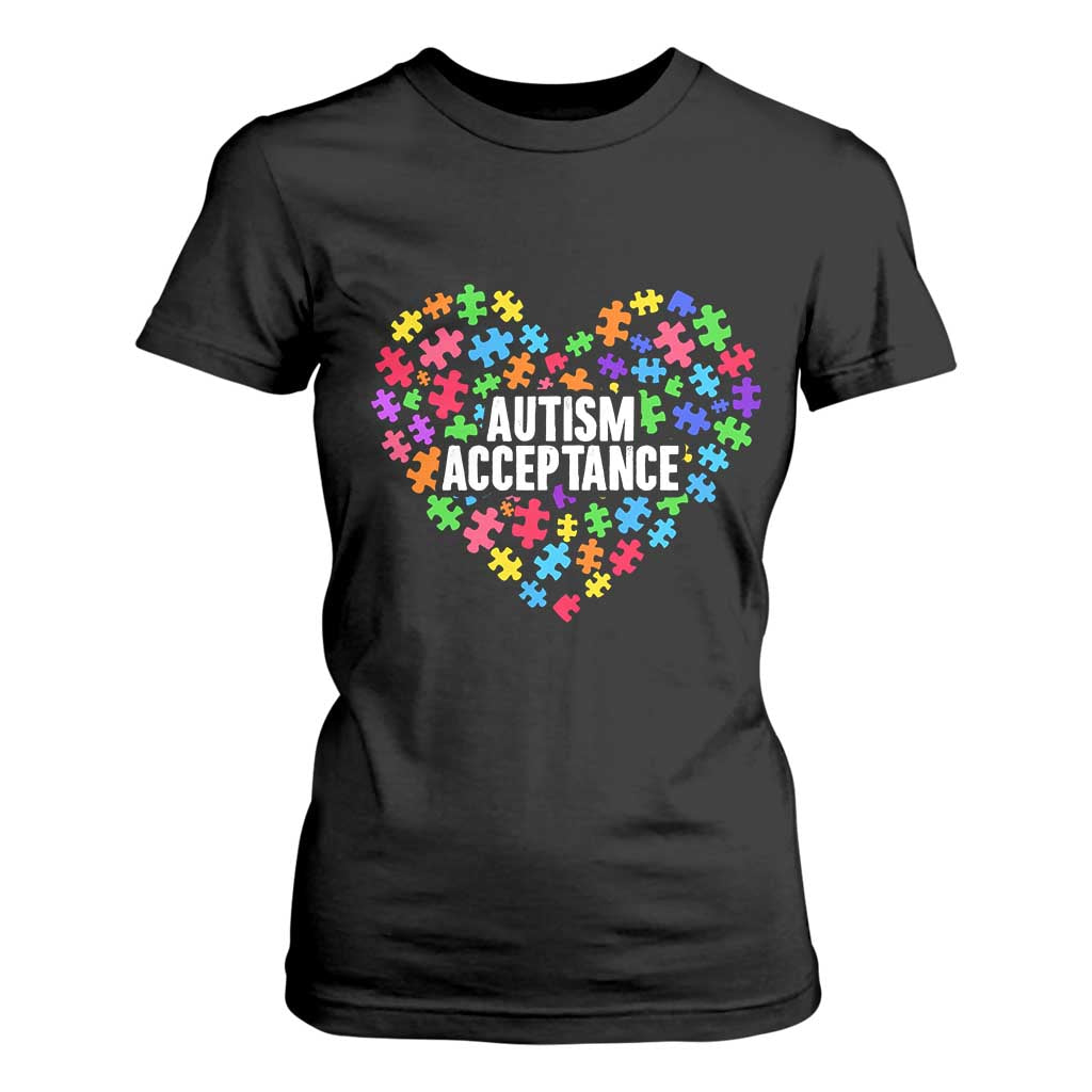 Autism Acceptance T Shirt For Women Love Heart Puzzle Piece Gift TS14 Black Print Your Wear
