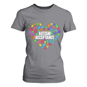 Autism Acceptance T Shirt For Women Love Heart Puzzle Piece Gift TS14 Charcoal Print Your Wear