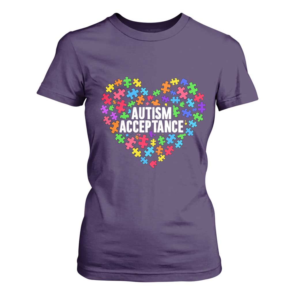 Autism Acceptance T Shirt For Women Love Heart Puzzle Piece Gift TS14 Purple Print Your Wear