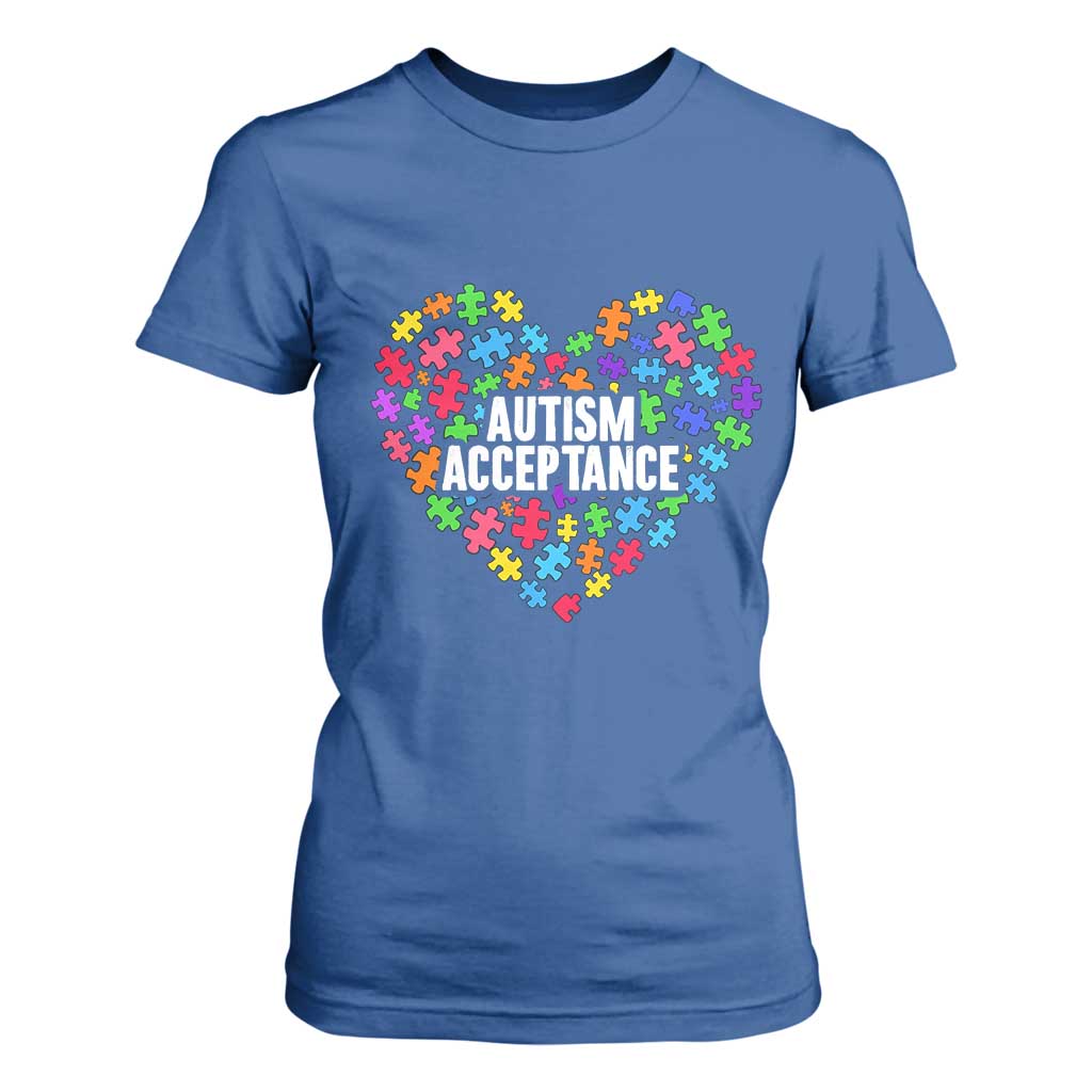 Autism Acceptance T Shirt For Women Love Heart Puzzle Piece Gift TS14 Royal Blue Print Your Wear