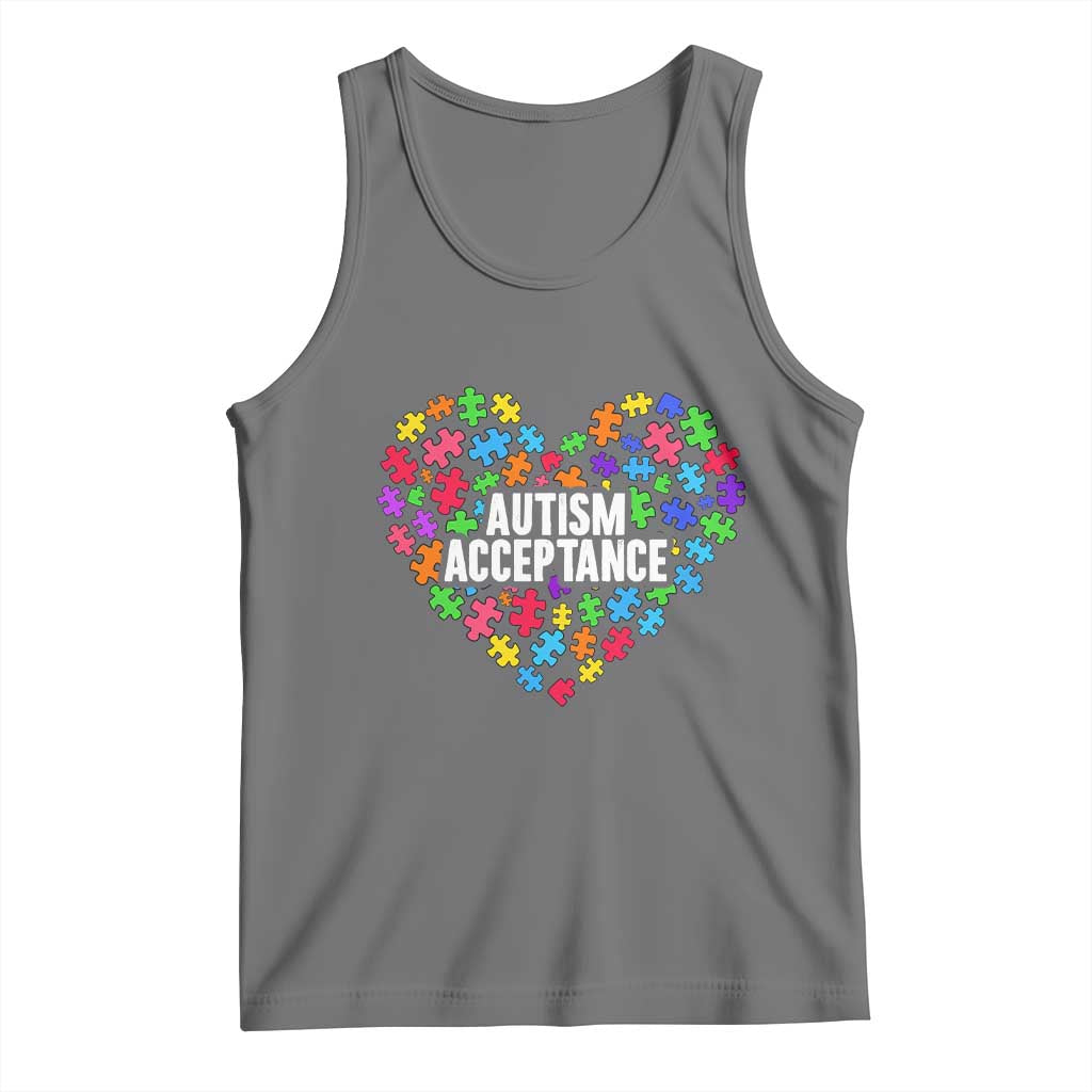 Autism Acceptance Tank Top Love Heart Puzzle Piece Gift TS14 Black Heather Print Your Wear