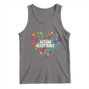Autism Acceptance Tank Top Love Heart Puzzle Piece Gift TS14 Deep Heather Print Your Wear