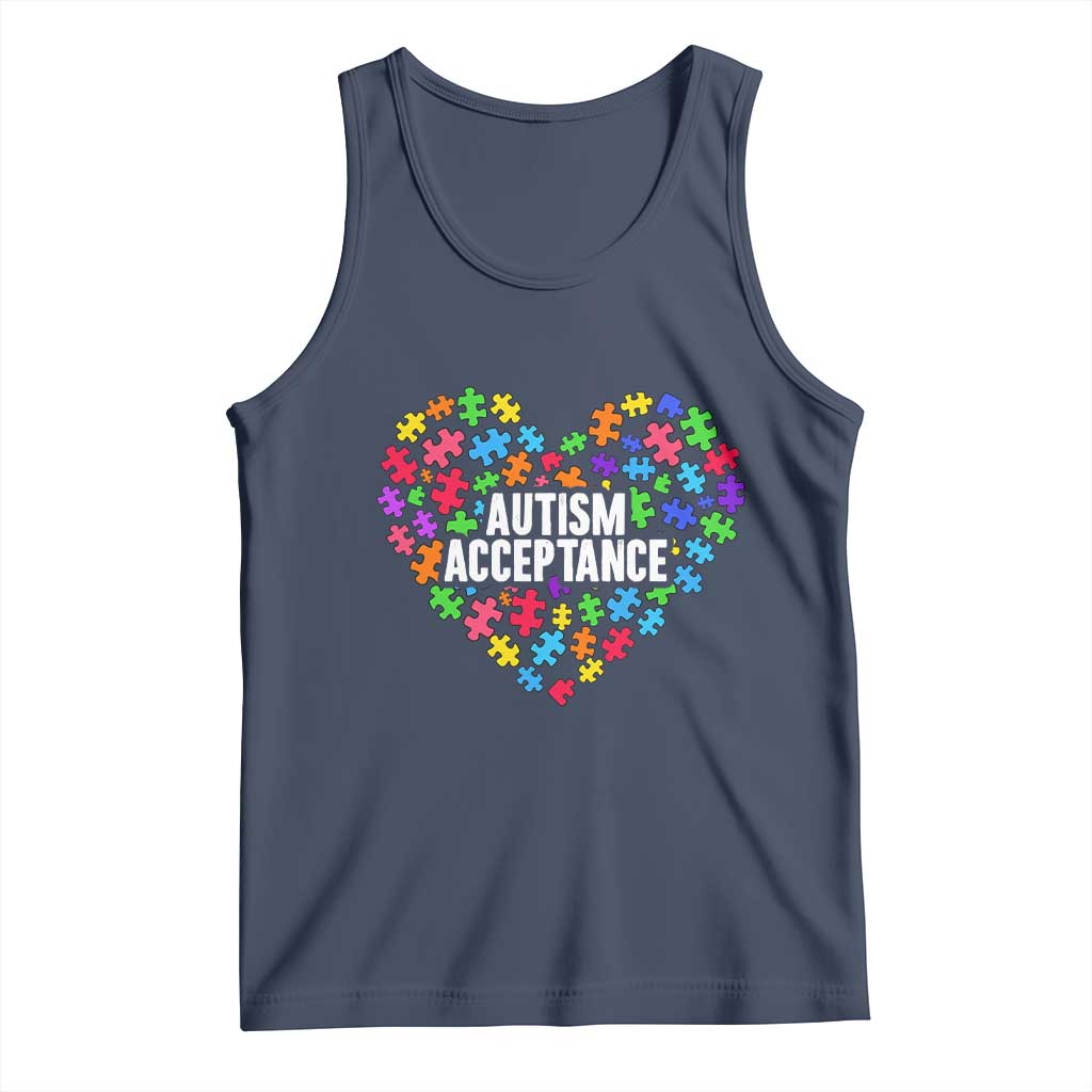 Autism Acceptance Tank Top Love Heart Puzzle Piece Gift TS14 Navy Print Your Wear