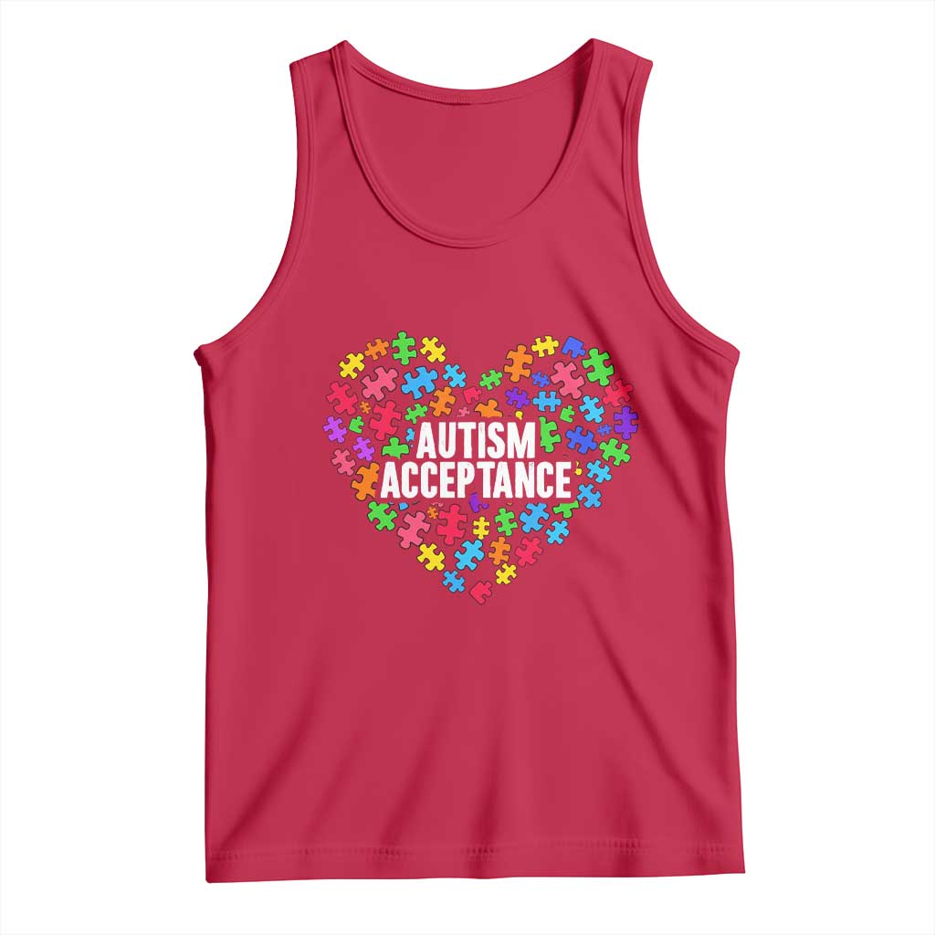 Autism Acceptance Tank Top Love Heart Puzzle Piece Gift TS14 Red Print Your Wear