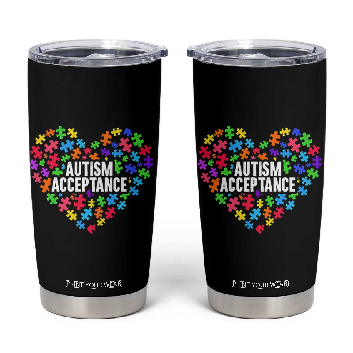 Autism Acceptance Tumbler Cup Love Heart Puzzle Piece Gift TS14 Black Print Your Wear
