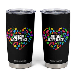 Autism Acceptance Tumbler Cup Love Heart Puzzle Piece Gift TS14 Black Print Your Wear