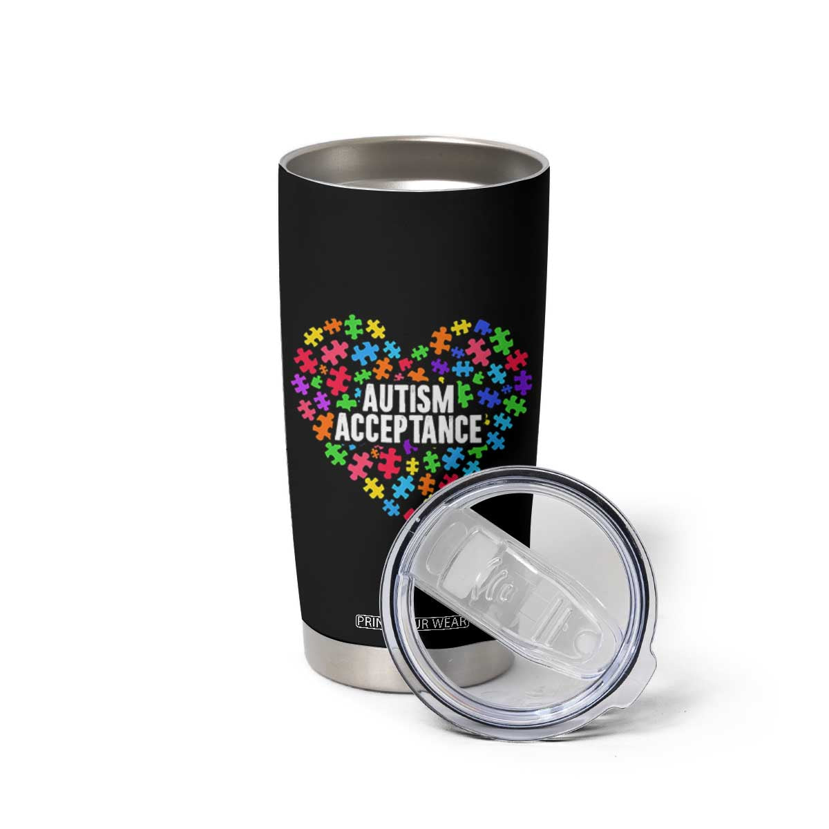 Autism Acceptance Tumbler Cup Love Heart Puzzle Piece Gift TS14 Print Your Wear