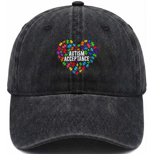 Autism Acceptance Washed Cotton Baseball Cap Love Heart Puzzle Piece Gift TS14 Print Your Wear