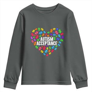 Autism Acceptance Youth Sweatshirt Love Heart Puzzle Piece Gift TS14 Dark Heather Print Your Wear