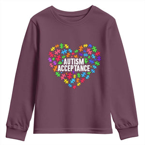 Autism Acceptance Youth Sweatshirt Love Heart Puzzle Piece Gift TS14 Maroon Print Your Wear