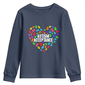 Autism Acceptance Youth Sweatshirt Love Heart Puzzle Piece Gift TS14 Navy Print Your Wear