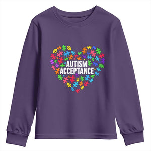Autism Acceptance Youth Sweatshirt Love Heart Puzzle Piece Gift TS14 Purple Print Your Wear